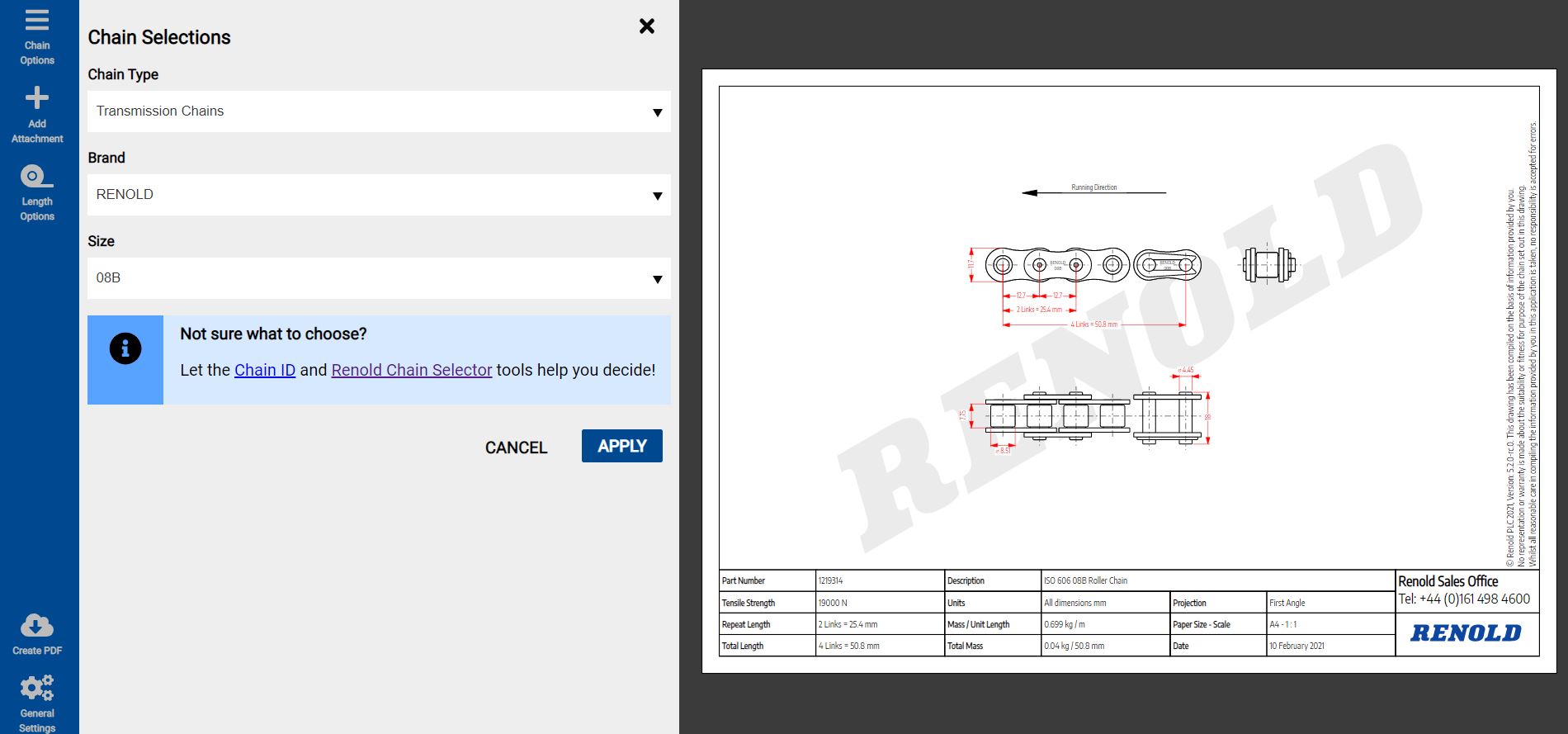 Renold Ketting Configurator